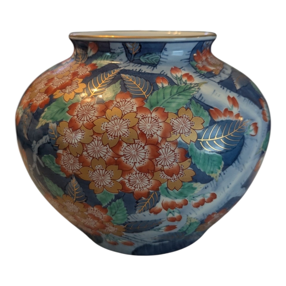 70s Rare Imari Arita Yaku Japanese Ceramic Floral Art Vase 70TH Ann Ajinomoto Co